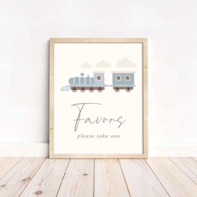 Blue Boys Train Birthday Favors Table Sign (This adorable dusty blue favor sign is available for print and digital download!)