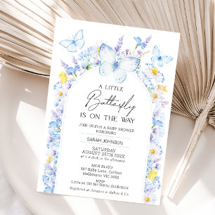 Blue Boys Wildflowers Little Butterfly Baby Shower Invitation
