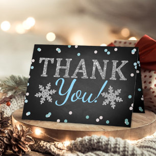 Blue Boy's Winter Christmas Baby Shower Letterpress Thank You Card