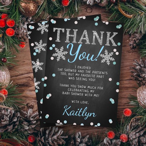 Blue Boys Winter Christmas Baby Shower Thank You Card