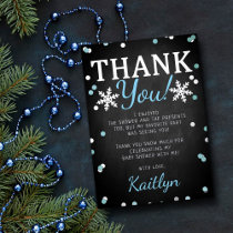 Blue Boy's Winter Christmas Baby Shower Thank You Foil Invitation