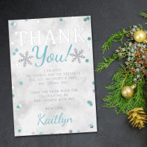 Blue Boy's Winter Christmas Baby Shower Thank You Foil Invitation