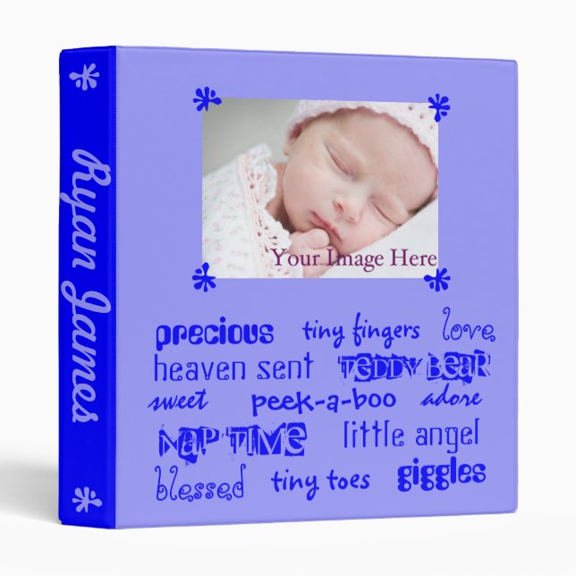 Blue Boys Words Baby Book 3 Ring Binder (Front/Spine)
