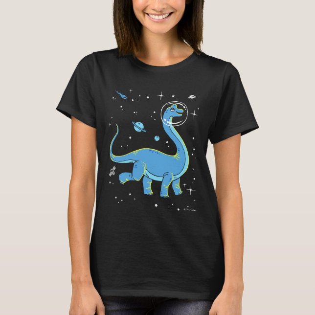 Blue Brachiosaurus Dinos In Space T-Shirt (Front)