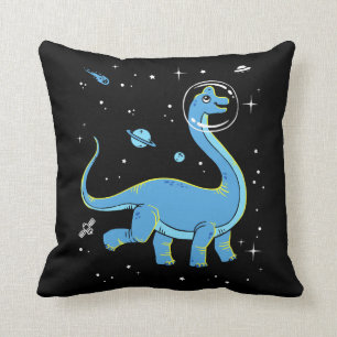 Blue Brachiosaurus Dinos In Space Throw Pillow
