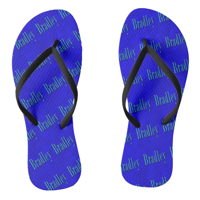 Blue Bradley Name Logo On Blue Mosaic, Flip Flops (Footbed)