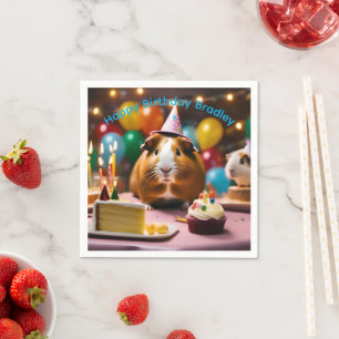 Blue Bradley Name With Birthday Guinea Pigs, Napkins