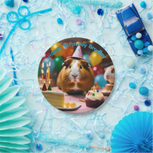 Blue Bradley Name With Birthday Guinea Pigs, Paper Plates