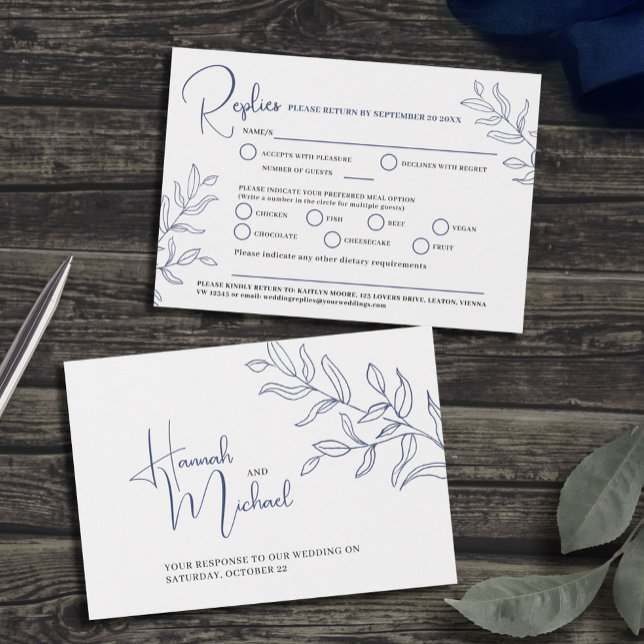 Blue branch meal option wedding event RSVP card (Creator Uploaded)