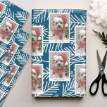 Blue Branches Merry Calligraphy Photo white type Wrapping Paper Sheets<br><div class="desc">Use a vertical photo to make a unique and trendy Merry Christmas greeting with a bright and joyful pine branch pattern on the back. This design has an abstract feel to it with painted elements and a handwritten font. If you need to move anything around, click on the customize button...</div>