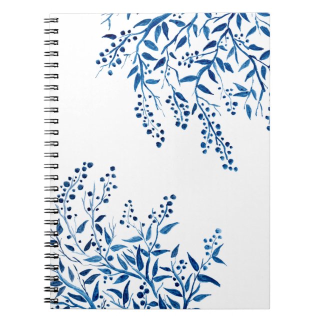 Blue Branches Watercolor Spiral Notebook (Front)