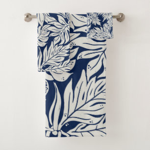 Blue breadfruit ulu bath towel set