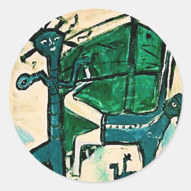 BLUE BREAK DANCERS CLASSIC ROUND STICKER (Front)