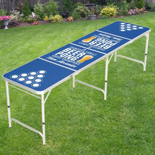 Blue Brew Battle Champions with Team Names Beer Pong Table