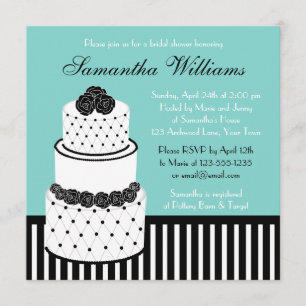 Blue Bridal Shower Black & White Wedding Cake Invitation