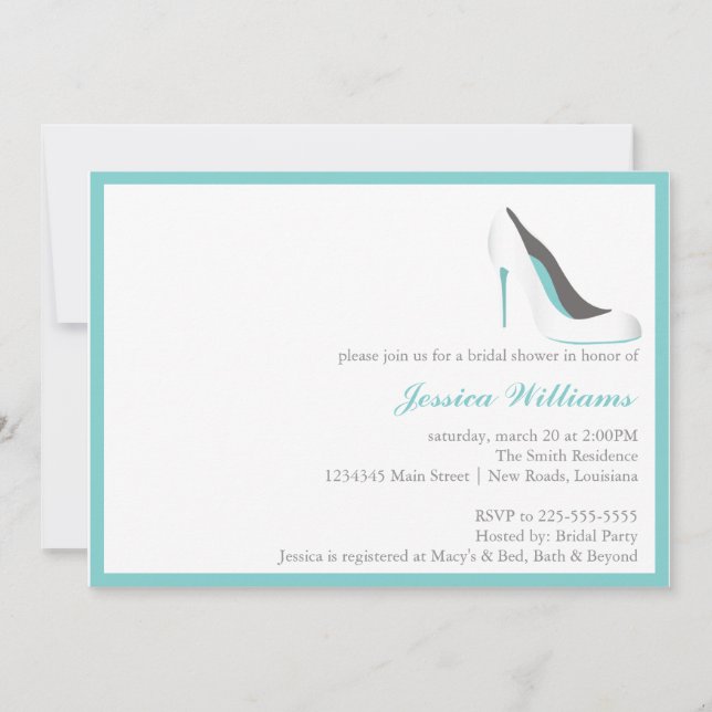Blue Bridal Shower High Heel Invitation (Front)