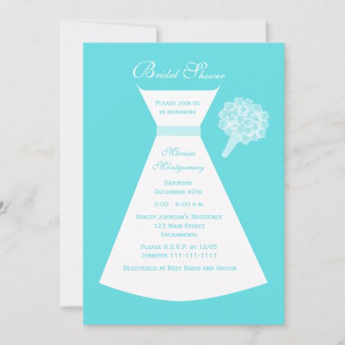 Blue Bridal Shower Invitation, Bridal Gown on Blue