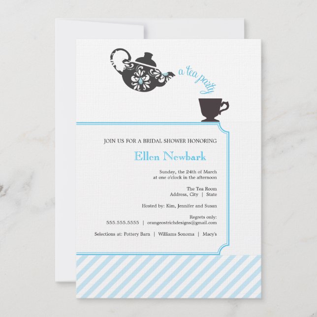 Blue Bridal Shower Invitation - Tea (Front)