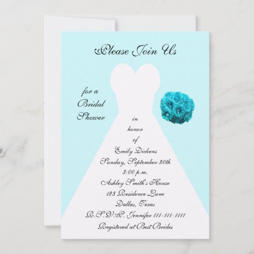 Blue Bridal Shower Invitation -- Wedding Gown