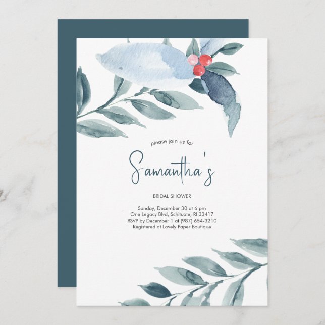 Blue Bridal Shower Invitations  (Front/Back)