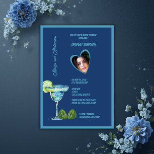 blue bridal shower margs and matrimony photo   invitation