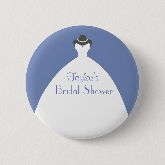 Blue Bridal Shower Theme White wedding dress Button (Front)