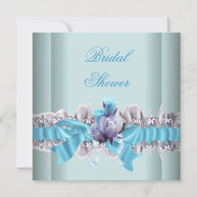 Blue Bridal Shower White Lace Garter Invitation (Front)
