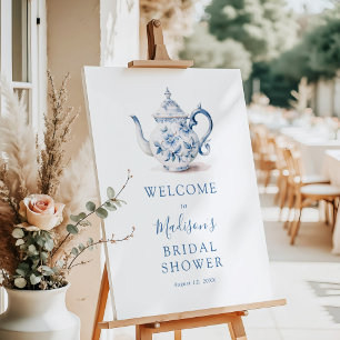 Blue Bridal Tea Party Wedding Shower Welcome Sign