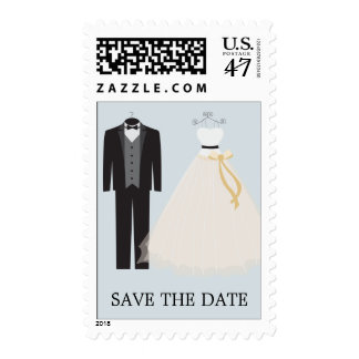 BLUE BRIDE AND GROOM | SAVE THE DATE POSTAGE
