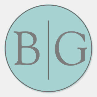Blue Bride Groom Monogram Wedding Favour Classic Round Sticker