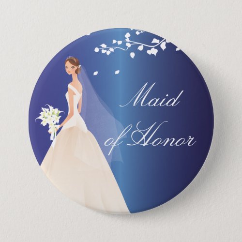 Blue Bride Maid of Honor Bridal Party  Button