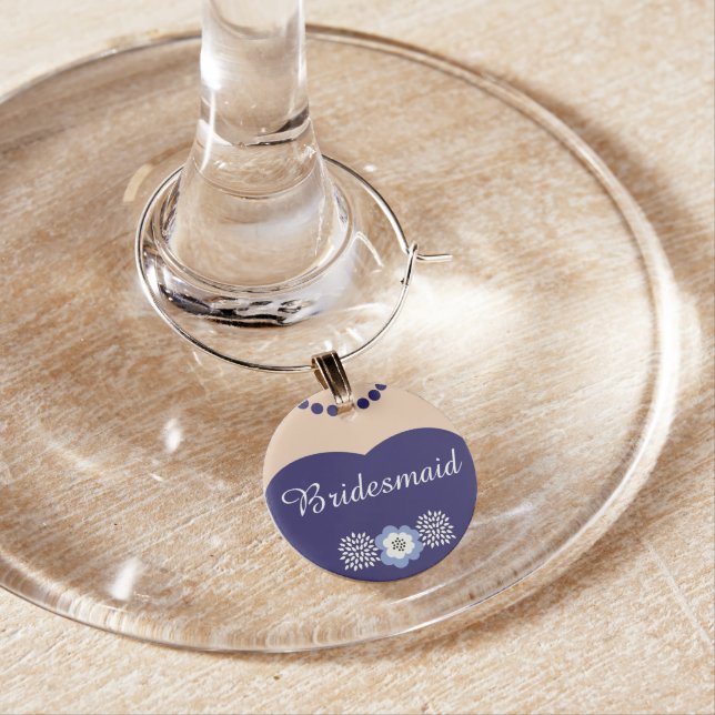 Blue Bridesmaid Wedding Wine Charm (In Situ)