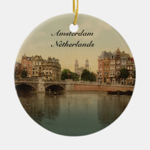 Blue Bridge and the Amstel River, Amsterdam Ceramic Ornament