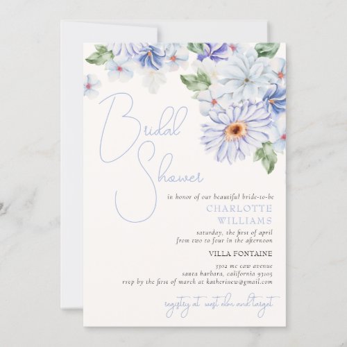 Blue Bright Colorful Floral Romantic Bridal Shower Invitation