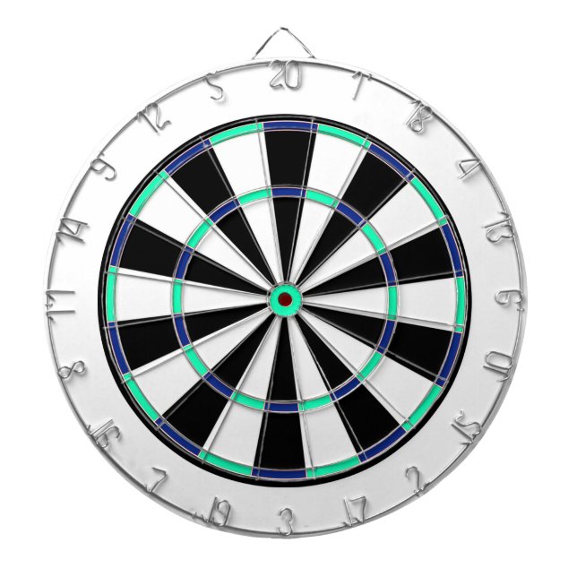 Blue Bright-Green Black Dartboard With Darts (Front)