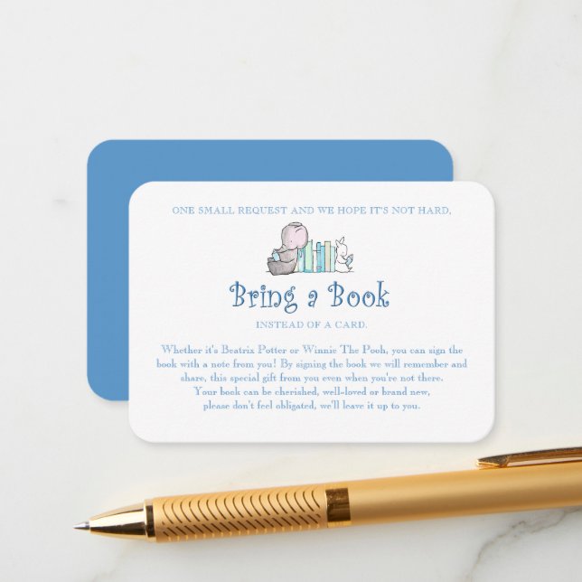 Blue Bring a Book Elephant Rabbit  Enclosure Card (Front/Back In Situ)