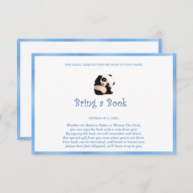 Blue Bring a Book Panda Bear Enclosure Card (Front/Back)