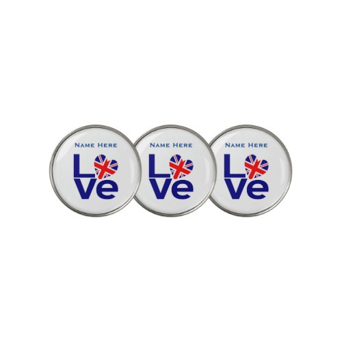 Blue British LOVE Heart Flag Personalized  Golf Ball Marker