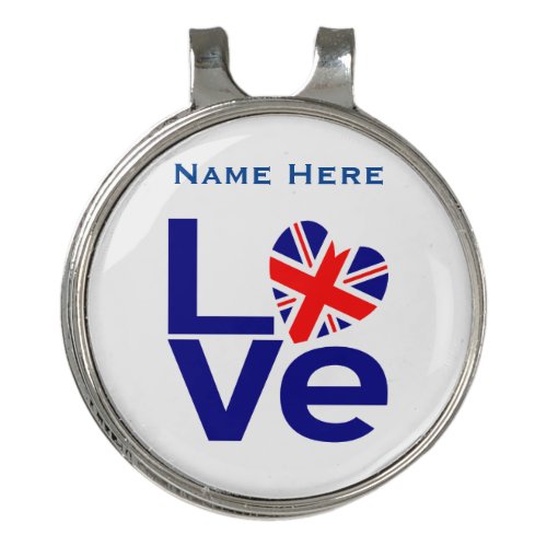 Blue British LOVE Heart Flag Personalized  Golf Hat Clip