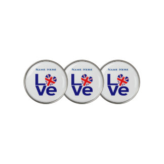 Blue British LOVE Heart Personalized  Golf Ball Marker
