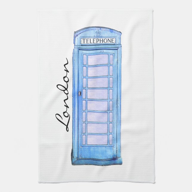 Blue - British phone booth - tea-towel Towel (Vertical)