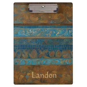 Blue Bronze and Gold Grunge Stripes Clipboard