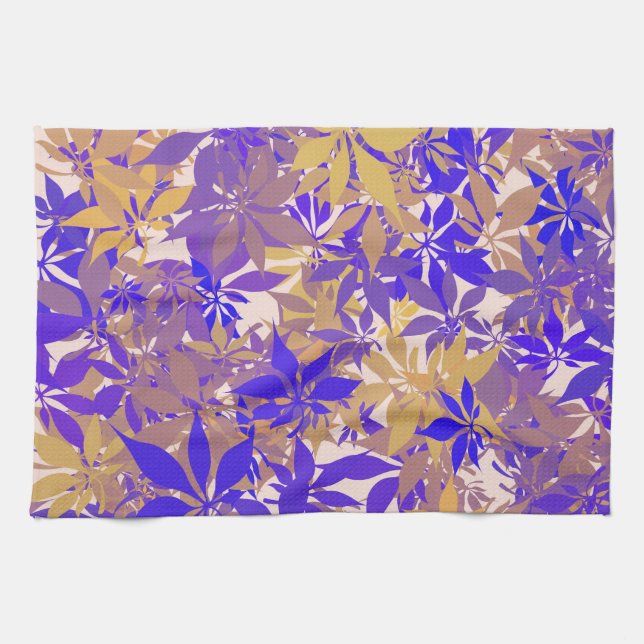 Blue, Bronze and Purple Chestnut Leaves Kitchen Towel (Horizontal)
