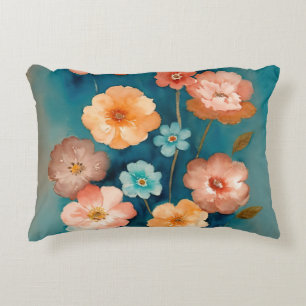Blue, Bronze and Rust Floral Accent Pillow