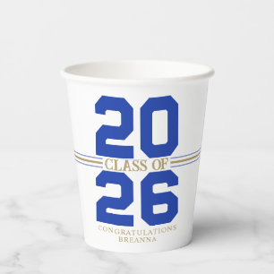 Blue & Bronze Class of Personalized Graduation Paper Cups