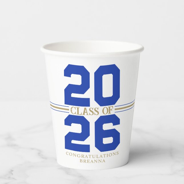 Blue & Bronze Class of Personalized Graduation Paper Cups (Back)