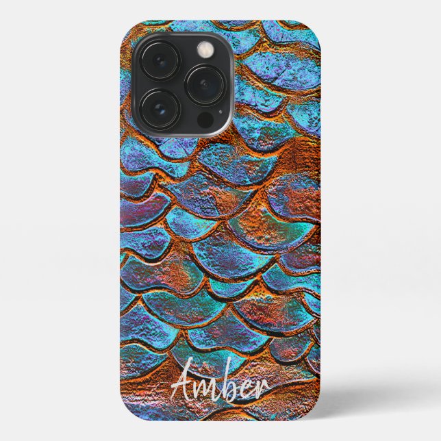 Blue Bronze Copper Metallic Pattern Personalized iPhone Case (Back)