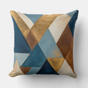Blue bronze cream and gold geometric abstract throw pillow