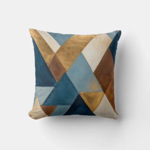 Blue bronze cream and gold geometric abstract throw pillow