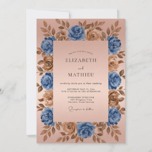 Blue Bronze Floral Romantic Wedding Invitation